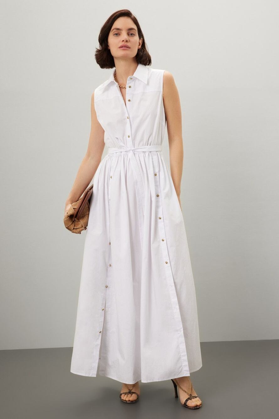 Rosetta Getty White Poplin Button Front Sleeveless Maxi Shirt Dress Size 12